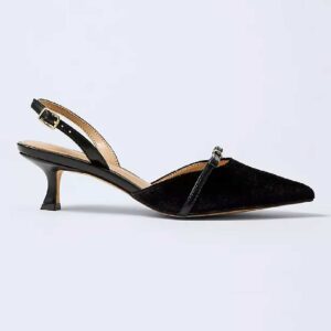 Velvet Bow Slingback Pumps Black