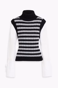 Derek Lam 10 Crosby Paola Poplin-Paneled Striped Cotton and Wool-Blend Turtleneck Sweater
