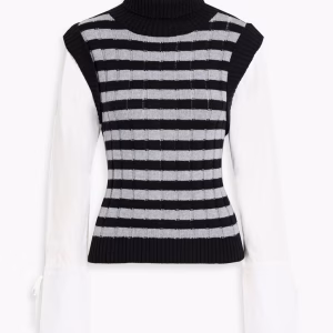 Derek Lam 10 Crosby Paola Poplin-Paneled Striped Cotton and Wool-Blend Turtleneck Sweater