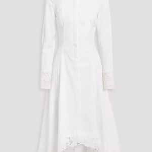 Oscar De La Renta Guipure Lace-Trimmed Cotton-Blend Poplin Midi Shirt Dress