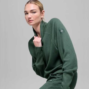 Waffle Weekend Escape Mock Neck Long Sleeve Clover Green