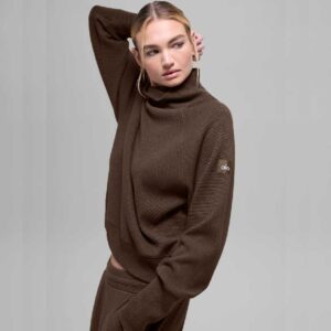 Waffle Weekend Escape Mock Neck Long Sleeve Espresso