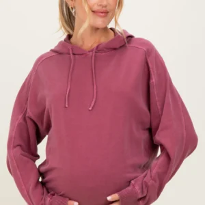 Burgundy French Terry Hooded Maternity Sweatshirt