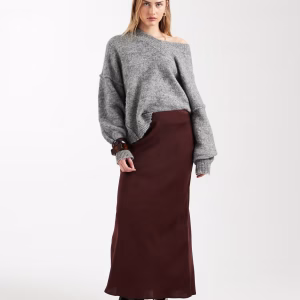 ASOS DESIGN satin bias maxi skirt in chocolate