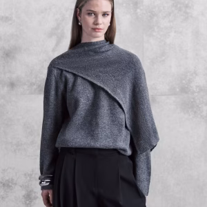 JDY scarf detail knit sweater in dark gray