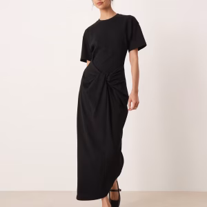 ASOS DESIGN Circular Design single jersey twist t-shirt midi dress in black