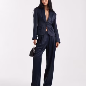 ASOS DESIGN occasion ultimate sculpted satin tuxedo blazer in navy - part of a set