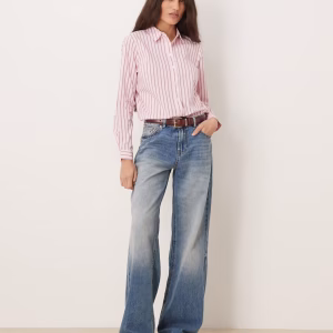 JDY oversized shirt in pale pink stripes