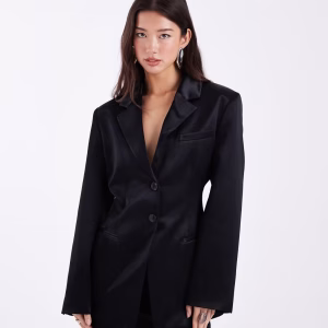 ASOS DESIGN cinched satin blazer in black