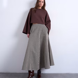 Topshop denim full circle maxi skirt in brown stripe