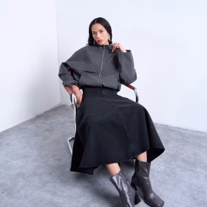 Topshop denim yoke front maxi skirt in washed black