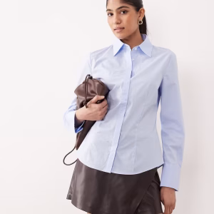 Mango cotton rich classic shirt in pale blue