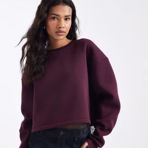 Miss Selfridge lace hem sweatshirt in plum
