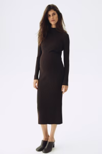 MAMA Rib-Knit Mock Turtleneck Dress