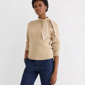 Contrast Stitched Tie Neck Sweater