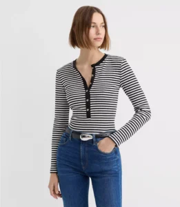 Stripe Metallic Button Henley Top