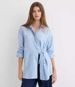 Striped Asymmetrical Side Tie Tunic Shirt