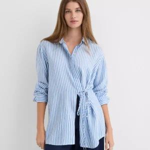 Striped Asymmetrical Side Tie Tunic Shirt