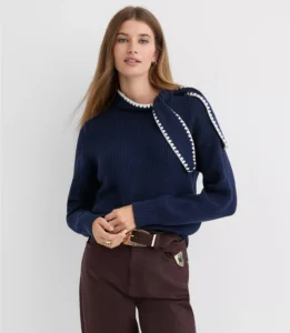 Contrast Stitched Tie Neck Sweater