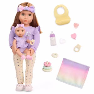 Our Generation Tory & Riley 18" Babysitter Doll & Baby Doll Sister with Accessories Playset: Plastic & Polyester Doll Set