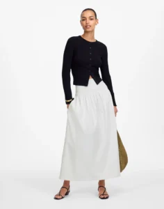 Smocked-Waist Poplin Midi Skirt