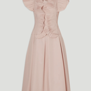 Pleated Ruffle Sleeve Woven Midi Dress Karen Millen