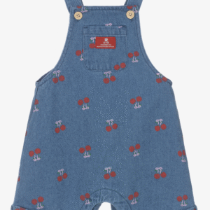 Rock Your Baby Baby Girls Blue Denim Short Dungarees with Cherry Print