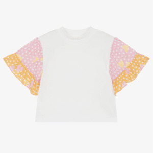 Stella McCartney Kids Girls Ivory Cotton Ruffle Sleeve T-Shirt