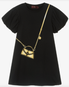 AIGNER Girls Black Cotton Jersey Handbag Print Dress