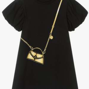 AIGNER Girls Black Cotton Jersey Handbag Print Dress