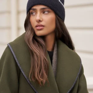 Lipsy Black Whipstitch Trim Beanie Hat