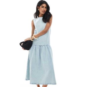 ASOS DESIGN denim sleeveless midi dress with dropped waist