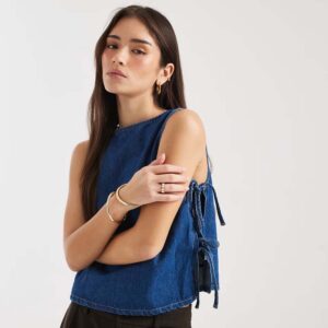 ASOS DESIGN denim tabard tank top with tie up sides