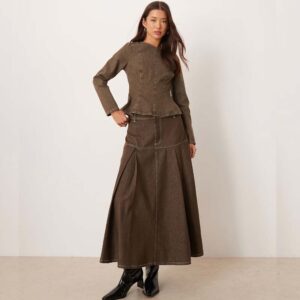 ASOS DESIGN double pleated denim midi skirt