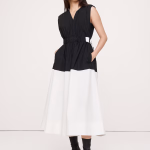 Color-Blocked Cotton Poplin Midi Dress
