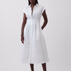 Poplin Cinched Midi Shirtdress