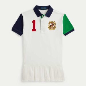 Color-Blocked Cotton Mesh Polo Dress