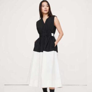 Color-Blocked Cotton Poplin Midi Dress
