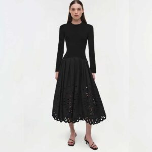 Daila Embroidered Knit Midi Dress Black