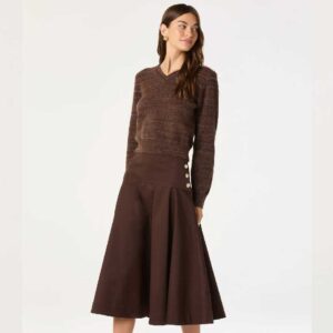 Drop Waist A-Line Skirt Brown