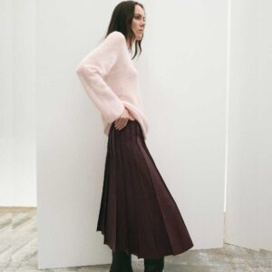 Faux-leather godet skirt Maroon