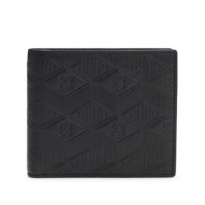 Leather wallet with geometric and stacked logos