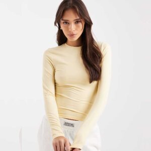 Miss Selfridge sculpted long sleeve tshirt in buttermilk