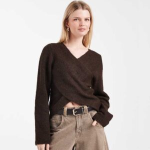 ONLY reversible wrap around knit sweater in brown