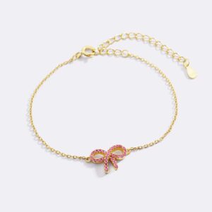 Pink Pave Bow Bracelet 18k Gold Plated