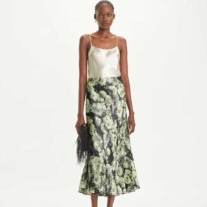 PRINTED SATIN SKIRT green pixel floral
