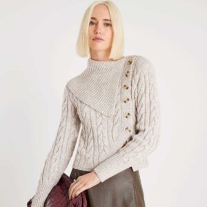 River Island Brown Cable Fold Over Jumper