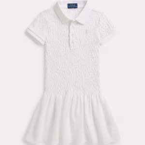 Smocked Stretch Mesh Polo Dress