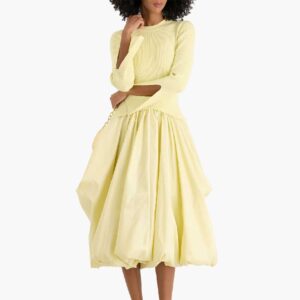 SIMKHAI Izzy ribbed-knit and taffeta midi dress