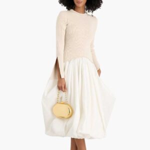 SIMKHAI Kenlie ribbed knit-paneled taffeta midi dress